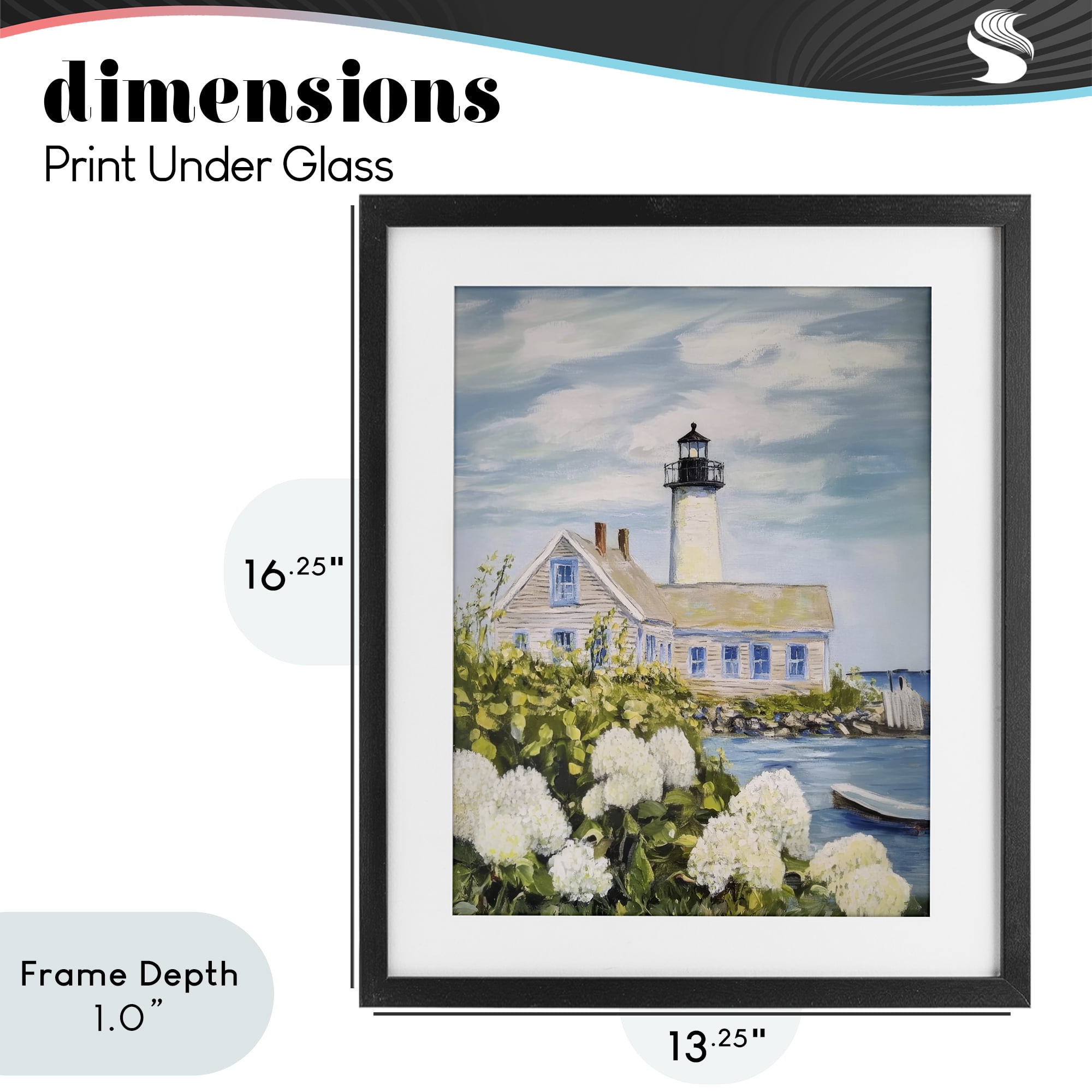 Stupell Industries Lighthouse Scenery with Hydrangeas Black Framed Print Under Glass, design by Sisi and Seb