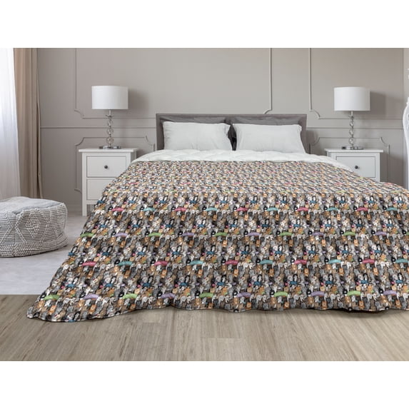 Animals Down Alternative Comforter, Toucans in the Tropical Forest Monstera Leaves Smoothly Continuous Illustration, Microfiber Quilt for All Season, 5 Sizes, Multicolor, by Ambesonne