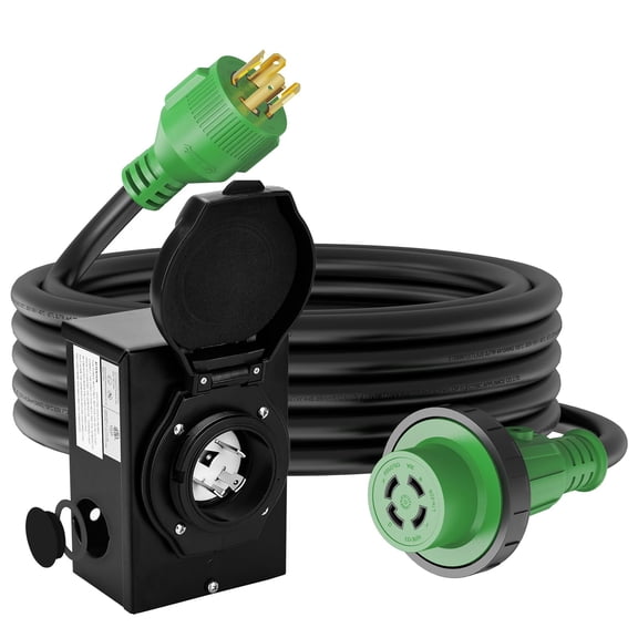 RVGUARD Emergency Power Combo Kit, 40 Foot 30 Amp Generator Cord and Power Inlet Box, NEMA L14-30P to L14-30R Generator Cord with NEMA L14-30P Pre-Drilled Generator Inlet Box, ETL Listed