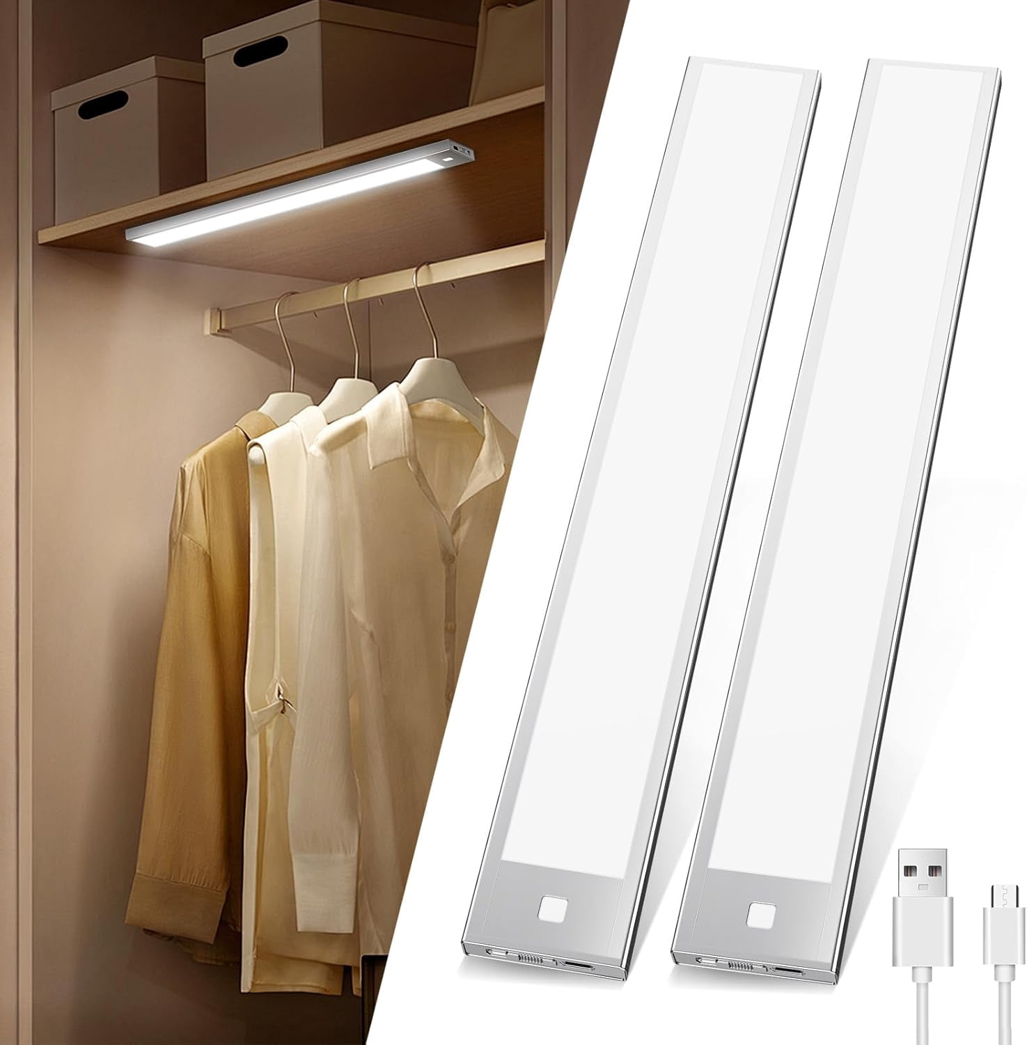 VST Under Cabinet Lights, Motion Sensor Light Indoor 2200mAh Rechargeable, Closet Lights with Magnetic Suck, Cordless Under Counter Lights for Stairs Kitchen (3 Pack, Nature Light - 4000K)