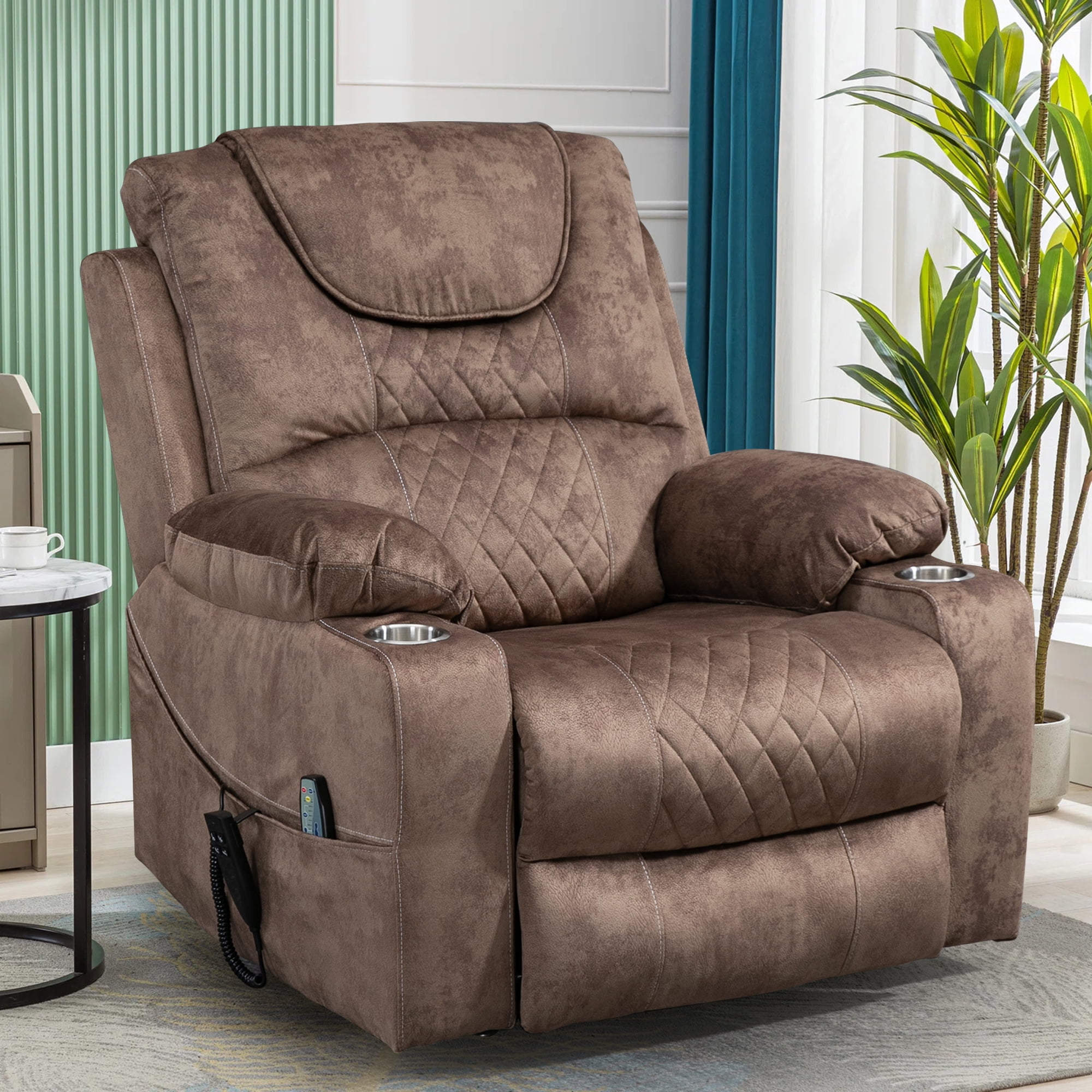 LEGAHOME Large Lift Chair with Heated and Massage Functions, Extended Fabric Lift Recliner Relax Sofa with 2 Remotes and 2 Cup Holders, Oversize Electric Power Lounge Chiar for Elderly Big Men, Brown