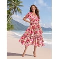 thumbnail image 2 of Vestido midi YESNO de verano con estampado floral con cuello en V y manga abullonada para mujer, 2 of 5