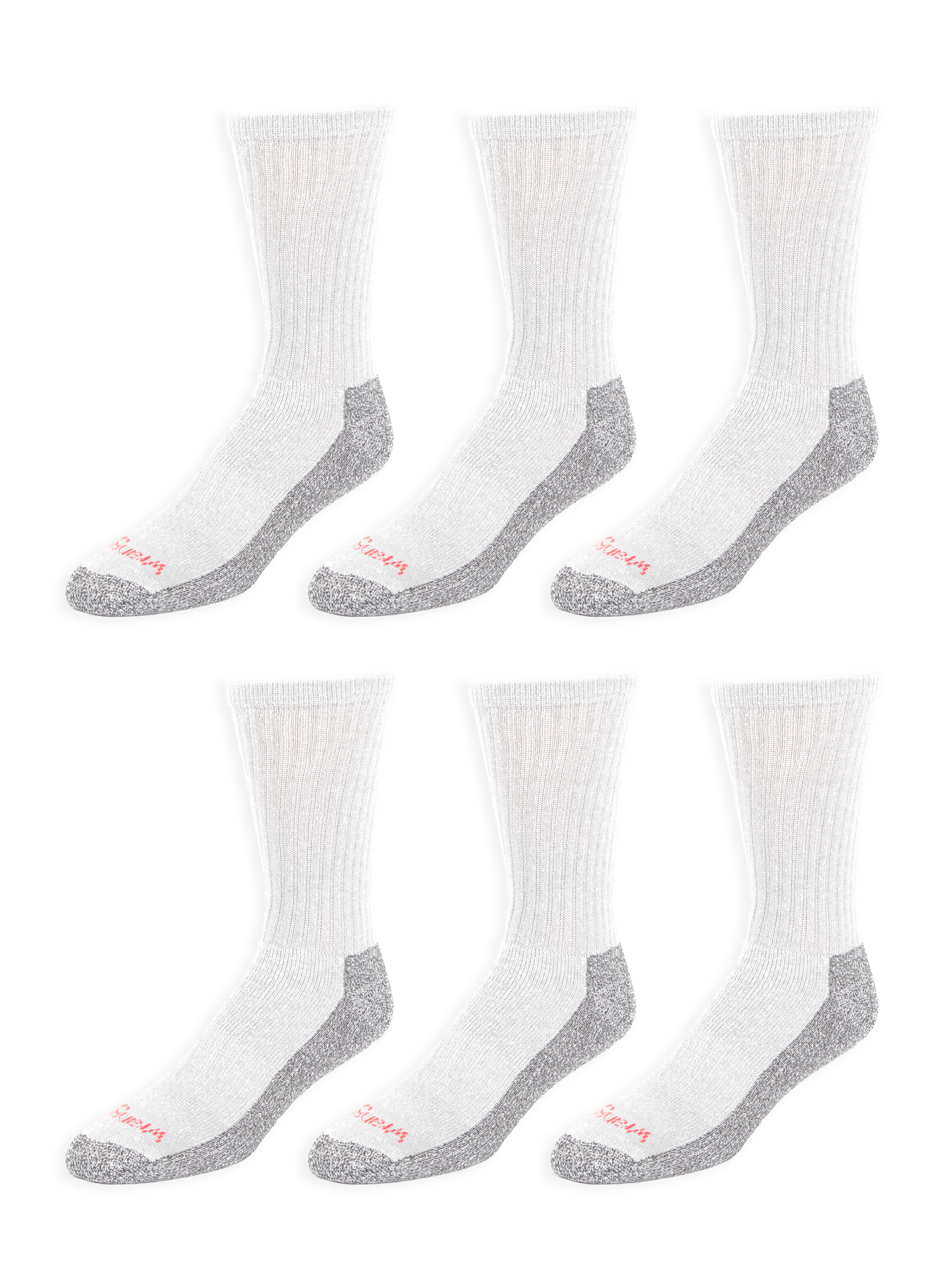 Wrangler Men's Cushion Crew Work Socks, 6-Pack, White