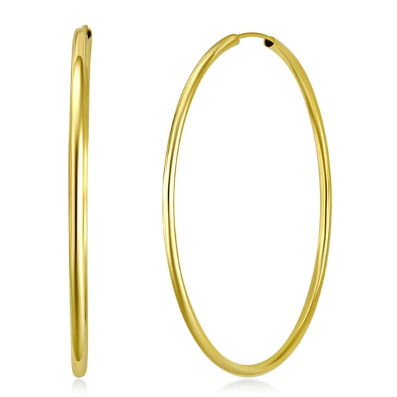 Wellingsale Ladies 14k Yellow Gold Polished 2mm Endless Classic Hoop Earrings (55 x 55 mm)