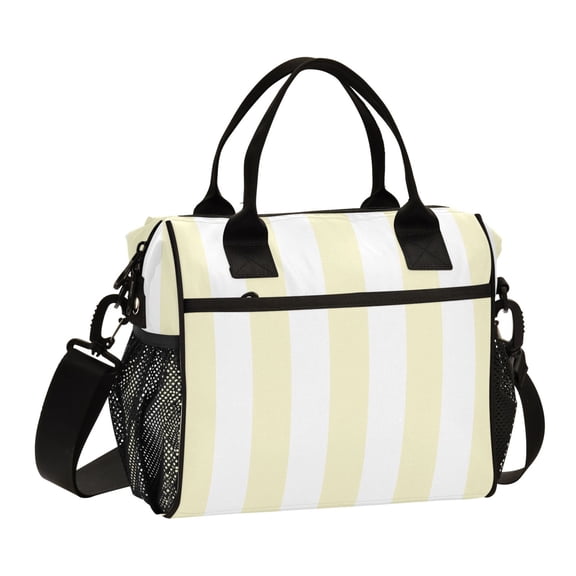 Light Yellow and White Stripes Lunch Bag Insulated Lunch Box Leakproof Reusable Cooler Tote Adjustable Shoulder Strap for Men Women 9L