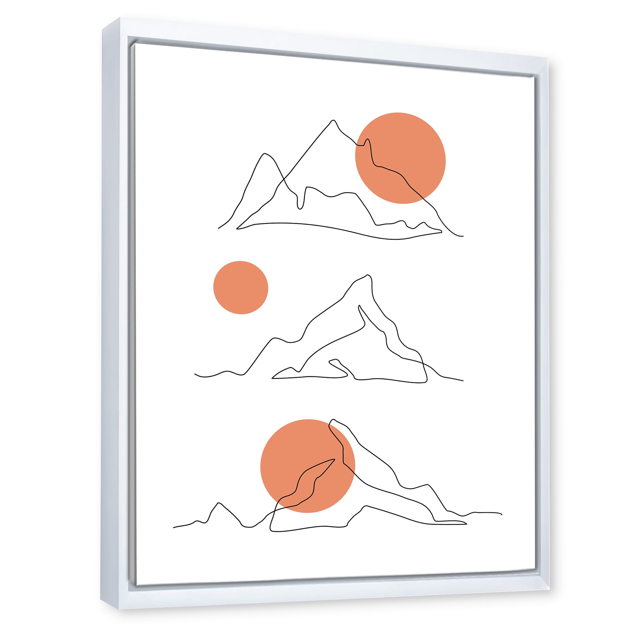 Designart 'Abstract Red Moons With Mountain Range' Modern Framed Canvas Wall Art Print