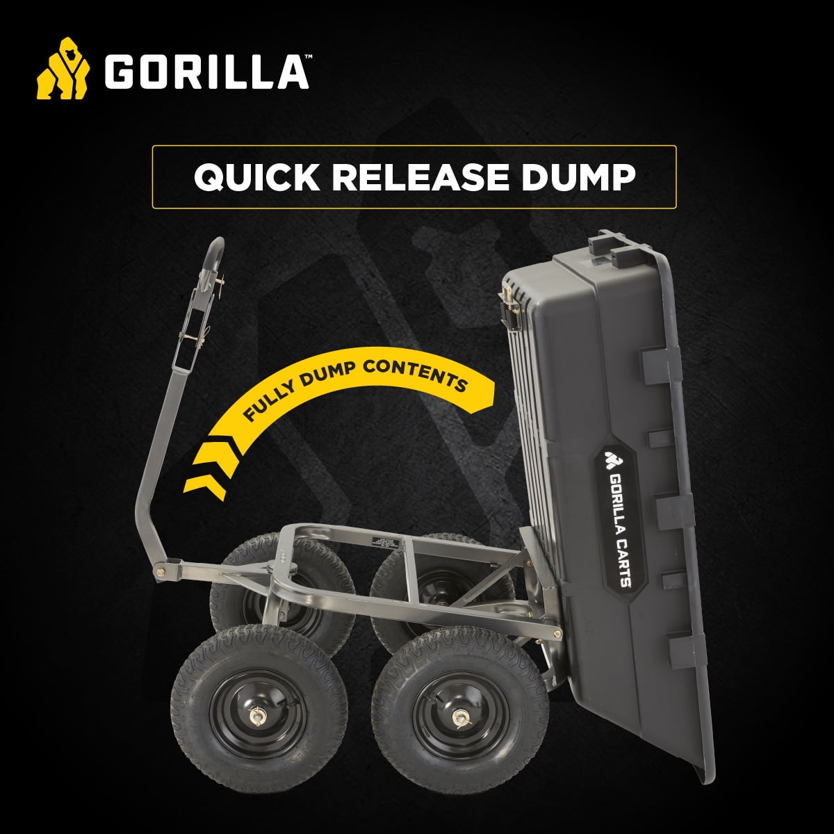 Gorilla Carts 10 Cu Ft Poly Yard Dump Cart - 1500 lb Capacity - Black