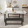 thumbnail image 3 of 63" Extendable Dining Table Set for 4-6 People, 3-Piece Kitchen Table Set with 2 Upholstered Benches, Farmhouse Dining Room Table Set for Kitchen, Living Room, Apartment, Marble White, 3 of 8