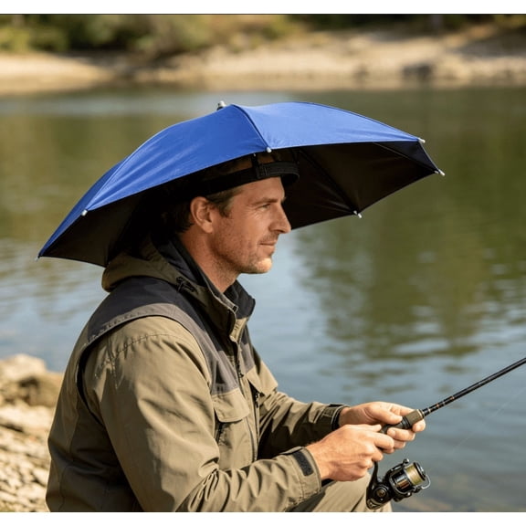 Hands-Free Umbrella Hat for Sun and Rain - Adjustable Head-Mounted Umbrella Cap with 27 Inch Coverage - Waterproof Sun Protection Hat for Fishing Hiking Gardening Outdoor Activities - 1 Pack
