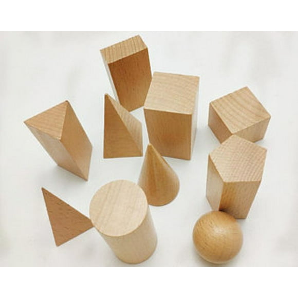 10 Blocs en Bois Géométriques Montessori Solides - Casse-Tête d'Apprentissage Préscolaire - Jouet Sensoriel de Maths pour Tout-Petits - STEM Waldorf École à Domicile Salle de Classe