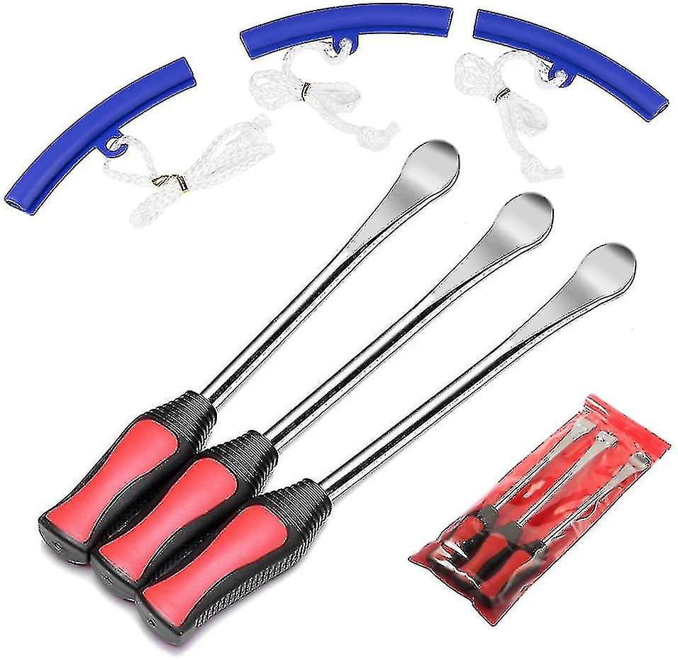Sumnacon Kit Levier Pneu 3 Cuillères + 2 Protecteurs Jante - Pour Auto Moto Vélo - Acier Inox
