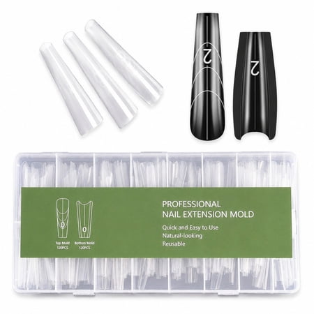 HomivraSandwich Dual Nail Forms: 240PCS Dual Forms for Quick Nails Extension, 15 Sizes Long Coffin Shape for Polygel and Builder Gel, Beginners Women Salon Home DIY