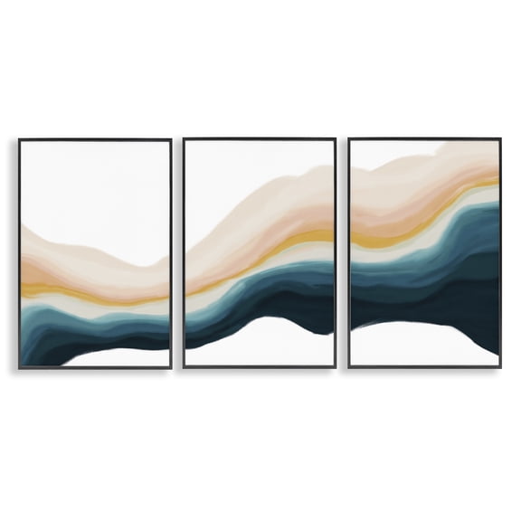 Stupell Industries Fluid Peach Swirl Abstract Painting Black Framed Art Print Wall Art, 12 x 18, Set of 3