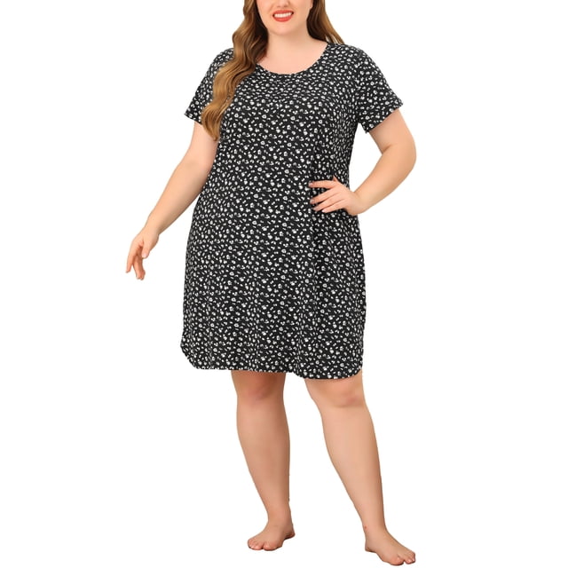 Agnes Orinda Nuisette pour Femme Grande Taille à Manches Courtes, Col Rond, Robe de Pyjama Douce et Extensible 3X Noir