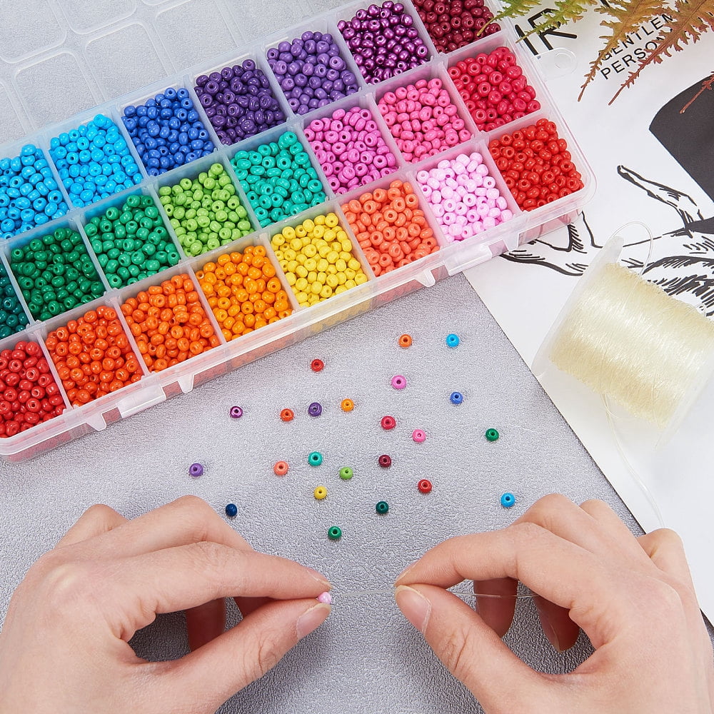 1box Seed Beads Jewelry set Making Kits with Baking Paint Glass Seed Beads Elastic String and Tweezers Mixed color Beads: 4x3mm Hole: 1mm about 4800~5520pcs/set