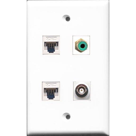 RiteAV 1 Port RCA Green and 1 Port BNC 2 Port Cat5e Ethernet White Wall Plate