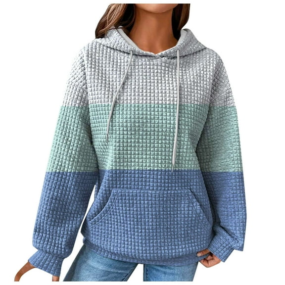 Womens Sweatshirts and Hoodies Oversized Casual Long Sleeve Fall Winter Fit Waffled Pullover Tops with Pocket