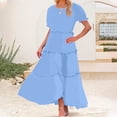thumbnail image 2 of SEMPAI Summer Dresses Summer Dresses Short Sleeve Crew Neck Solid Mid-Length Sundresses Soft and Comfortable for Dressy Women Dresses, 2 of 7