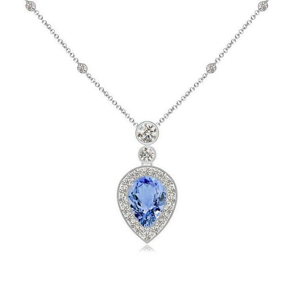 ANGARA Natural Inverted Pear Tanzanite Necklace with Diamonds in 14K White Gold for Women (Size-7x5mm) | December Birthstone, Anniversary, Jewelry Gift for Women | Natural Tanzanite Necklace