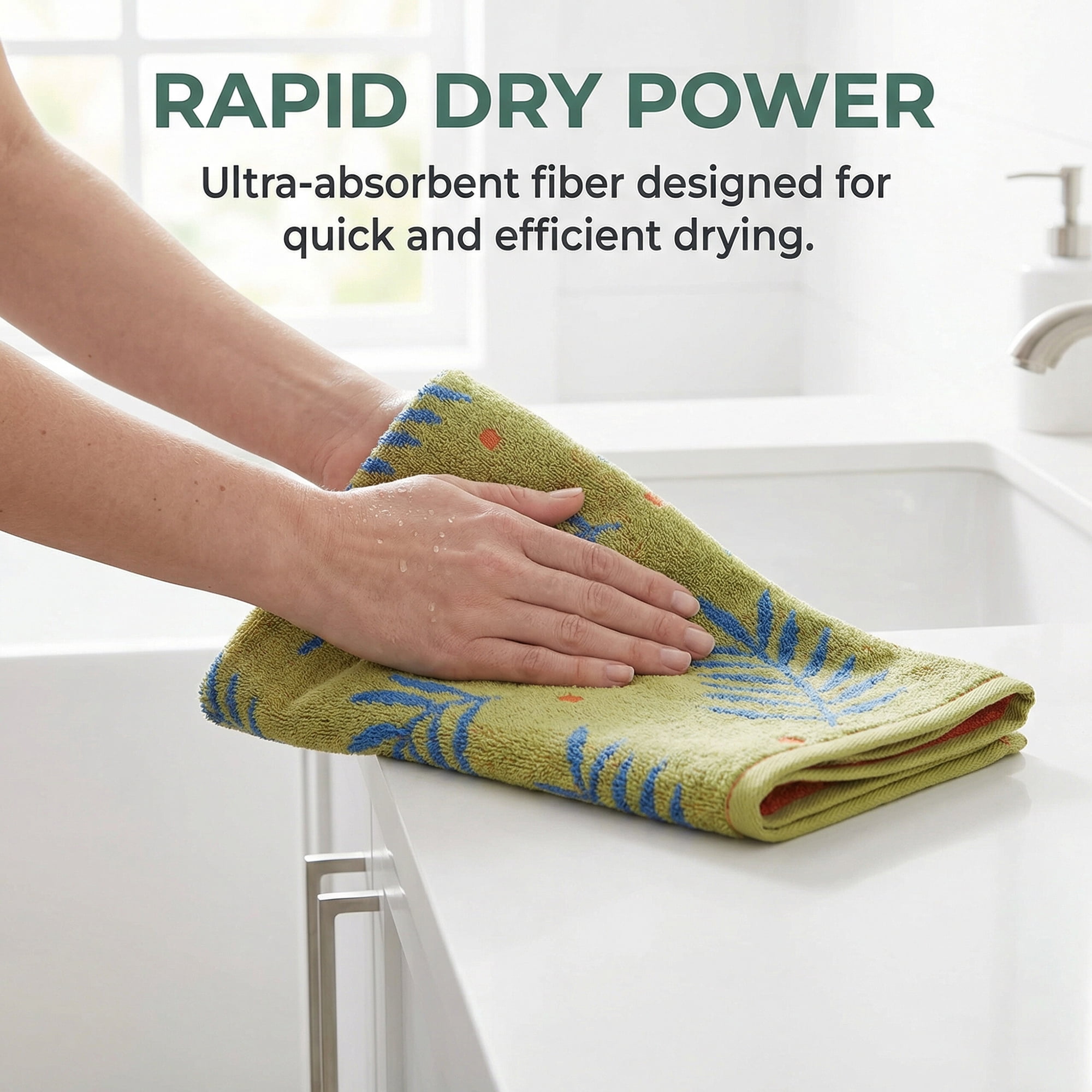 Unique Bargains Cotton Soft Hand Towel Leaf Pattern Absorbent Towel Green 29" x 13"
