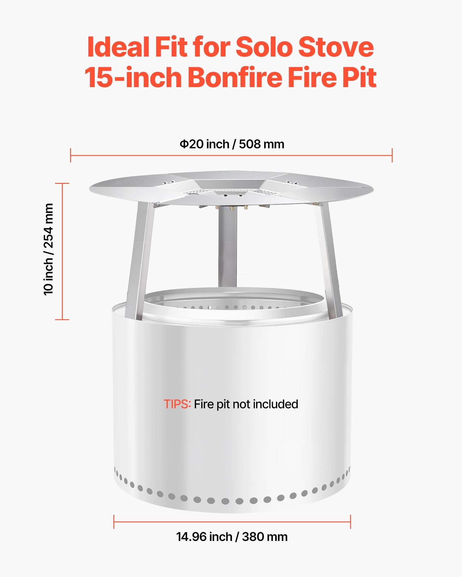 VEVOR Fire Pit Heat Deflector for Solo Stove Yukon, 20 inch Bonfire  Round for Wood Burning Fire Pit, 304 Stainless Steel Heat Diffuser, Detachable Burner Cover Camping Accessories