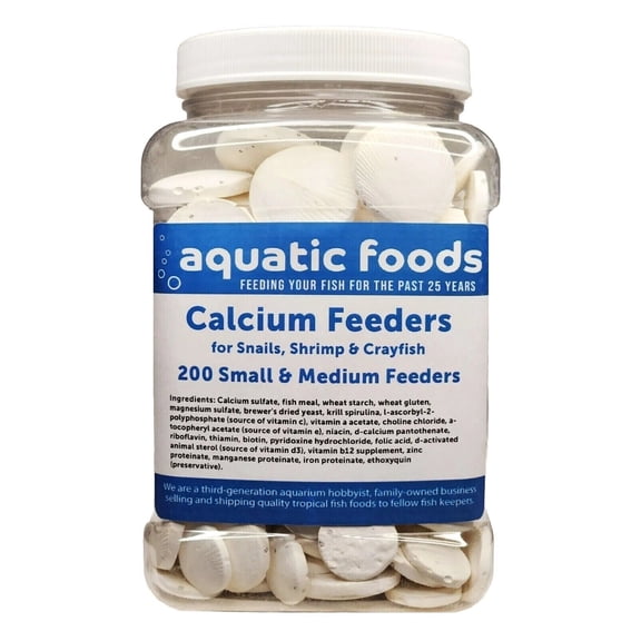 Calcium Enriched Sinking Feeder Disks and Holiday Feeding Food for Shrimp, Snails, Crabs, Crayfish, Hermit Crabs, Plecos, Catfish, all Tropical Fish. 200 Small & Medium Discs.... Medium Jar