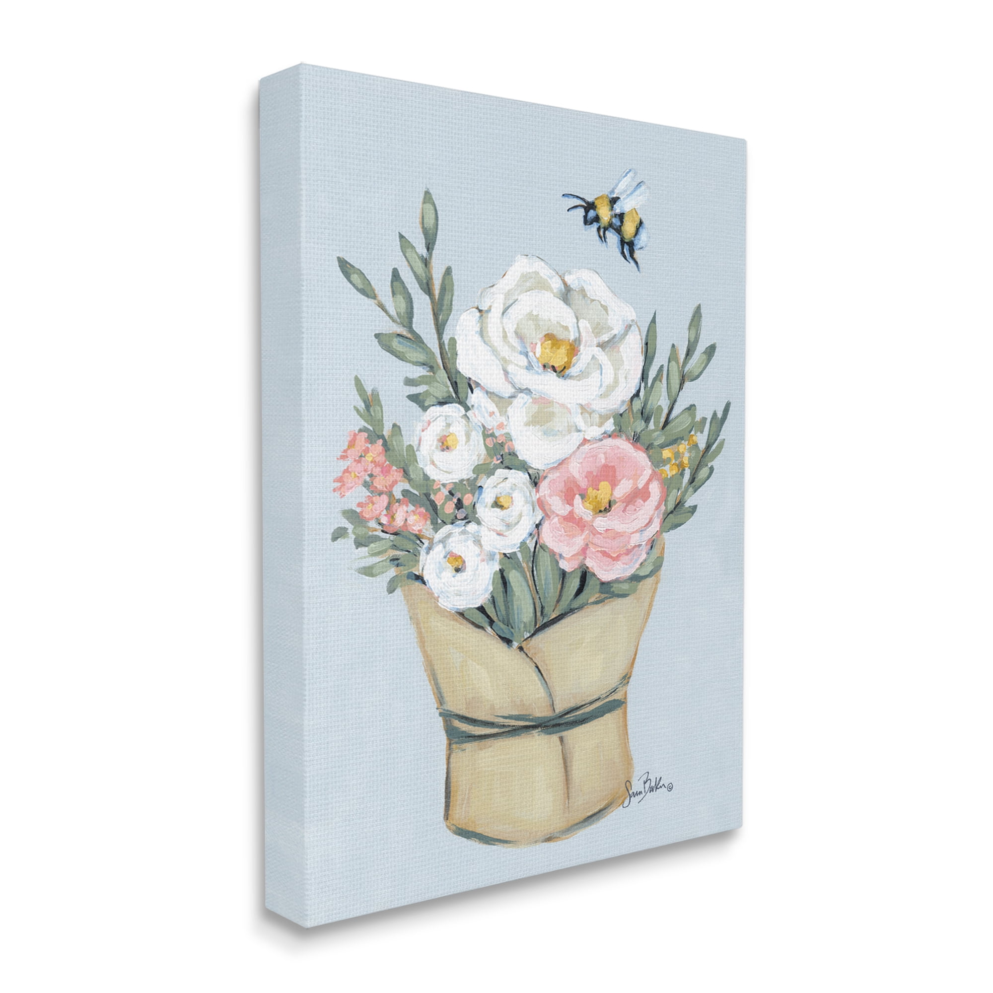 Stupell Industries Pink & White Bouquet Botanical & Floral Painting Gallery Wrapped Canvas Print Wall Art, 16 x 20