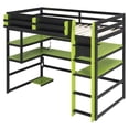 thumbnail image 3 of Twin Size Wood Loft Bed with Desk & RGB Lights, Gaming Loft Bed with Side Storage Rack, Multi-Storage Shelves & USB Ports, Space-Saving Bed for Teens Adults, Green, 3 of 8