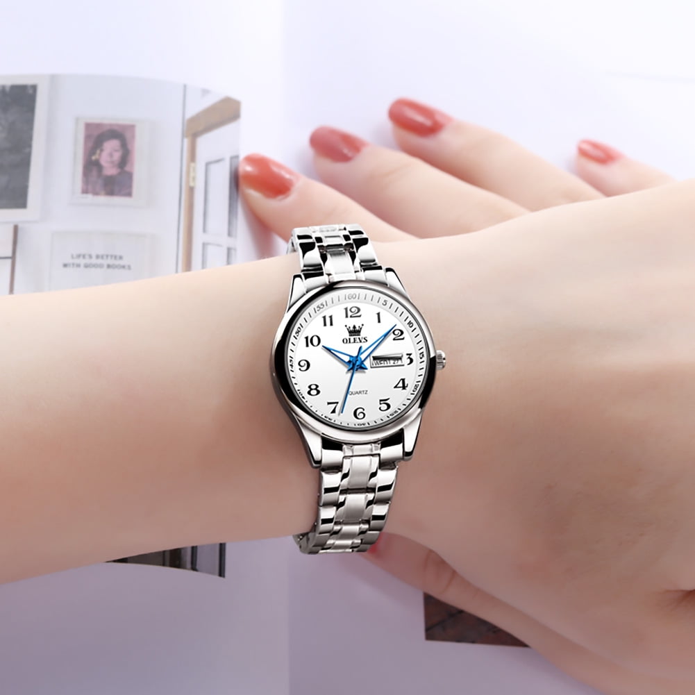 OLEVS Watches for Women Business Dress Two Tone Gold Plated Stainless Steel Analog Quartz Digital Date Waterproof Luminous Ladies Wrist Watches Relojes para Mujer