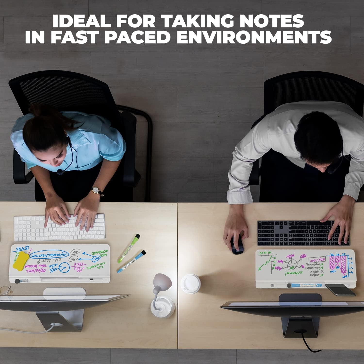 Desktop Whiteboard with Storage Compartment and Phone & Tablet Slot - Includes 4 Markers, 1 Eraser