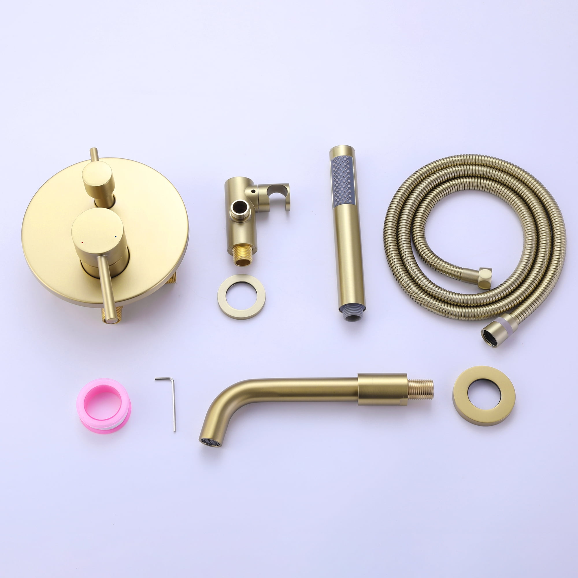 Dual Handles Wall Mounted Bathroom Tub Filler with Hand Shower, Solid Brass Matte Black Waterfall Bathtub Faucet