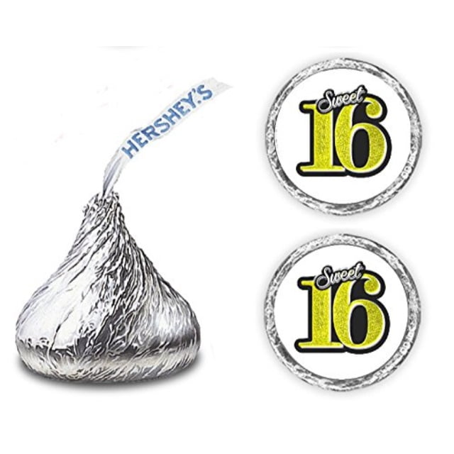 sweet 16 kisses stickers, (set of 216) 16 birthday chocolate drops labels stickers for 16th birthday, hershey's kisses party favors decor (yellow)