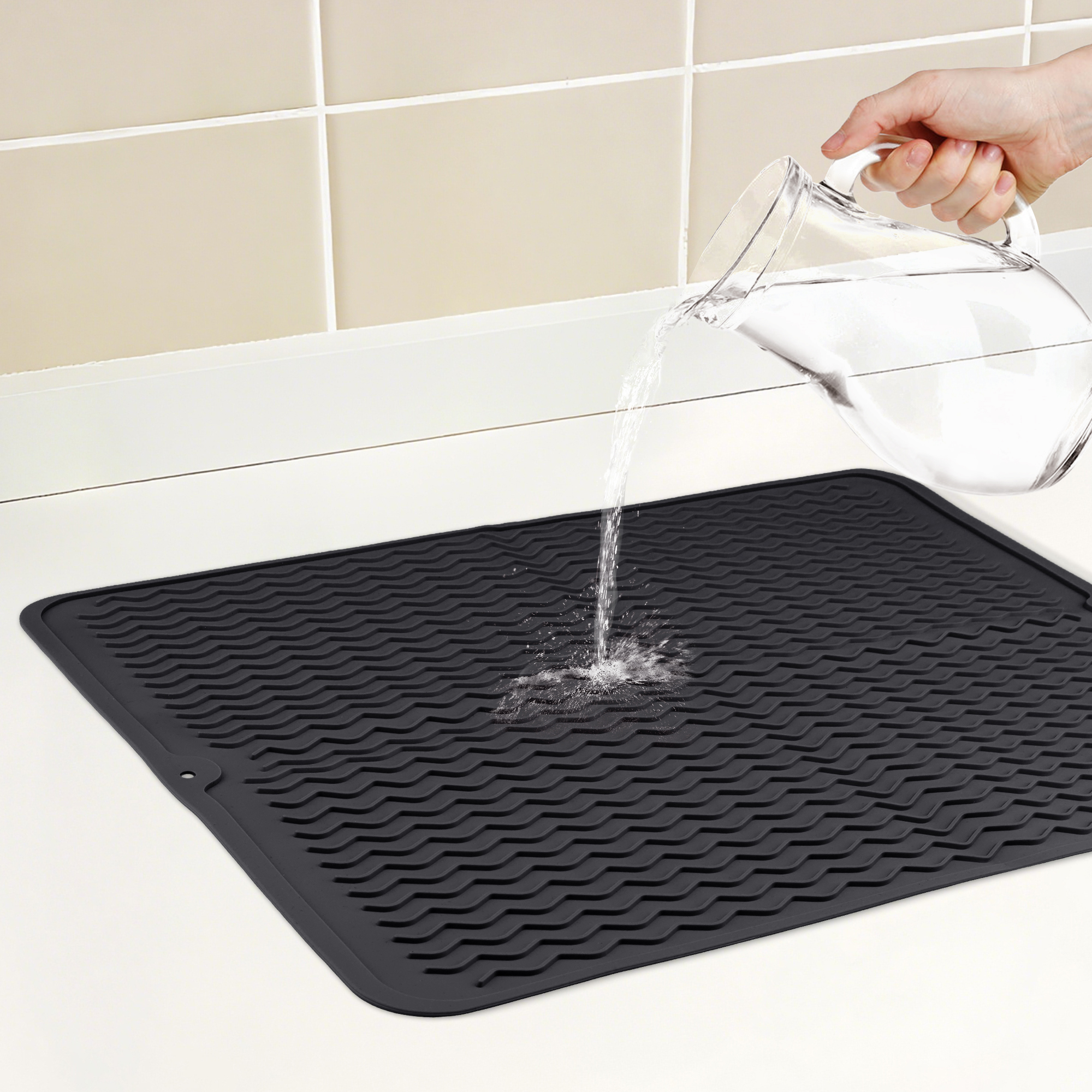 Unique Bargains Silicone Easy Clean Waterproof Dish Drying Mat Black 19.7*15.7 inch