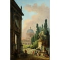 thumbnail image 2 of Hubert Robert 11x14 Black Ornate Wood Framed Double Matted Museum Art Print Titled: Imaginary View of Rome with the Horse-Tamer of the Monte Cavallo and a Church, 2 of 5