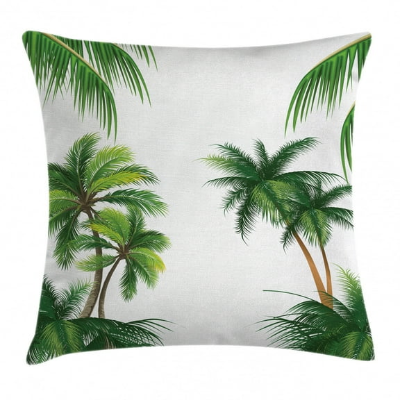 Tropical Throw Pillow Cushion Cover, Coconut Palm Tree Nature Paradise Plants Foliage Leaves Digital Illustration, Decorative Square Accent Pillow Case, 20 X 20 Inches, Hunter Green, by Ambesonne
