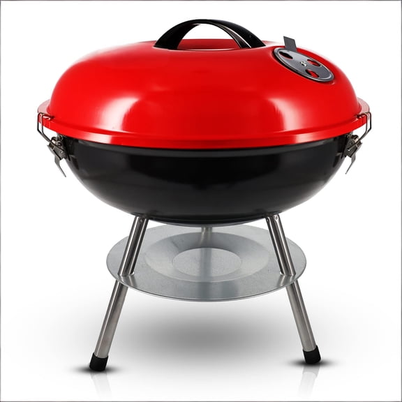 14-inch Portable Barbecue Grill with 3-Point Locking Lid for Heat Preservation – Dual Venting System – Small Charcoal Grill for Backyard, Camping, Boat
