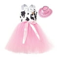 thumbnail image 1 of WEAIXIMIUNG Robes pour Ados Décontractées à Manches Courtes Robe Sans Manches pour Tout-Petites Filles à Imprimés de Vache Robe de Fête avec Chapeau Ensemble 2 Pcs, 1 of 5