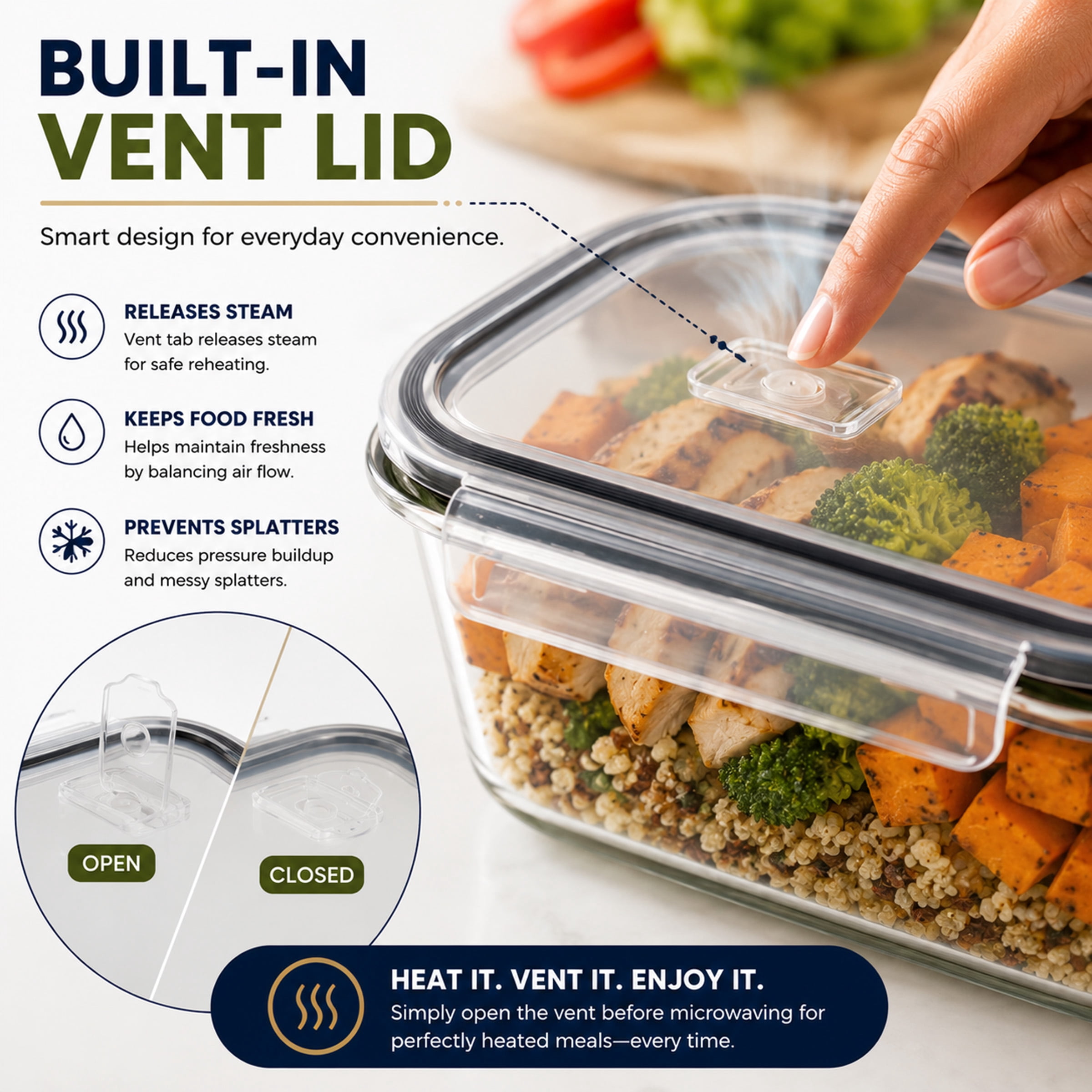 Sorbus 2-Pack 35 oz Glass Meal Prep Containers, Airtight Leakproof Lids, Steam Vent Design