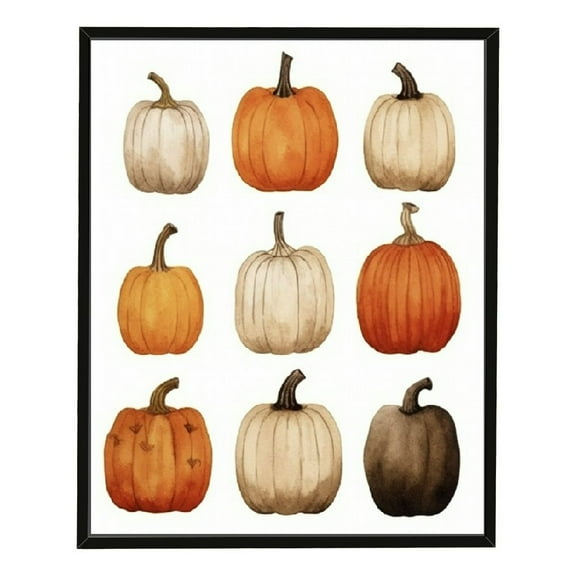 JRXY Pumpkins Wall Art Watercolor Print Farmhouse Fall Canvas Living Room Thanksgiving Poster Rustic Decor, 12x16 Inches 12x16in
