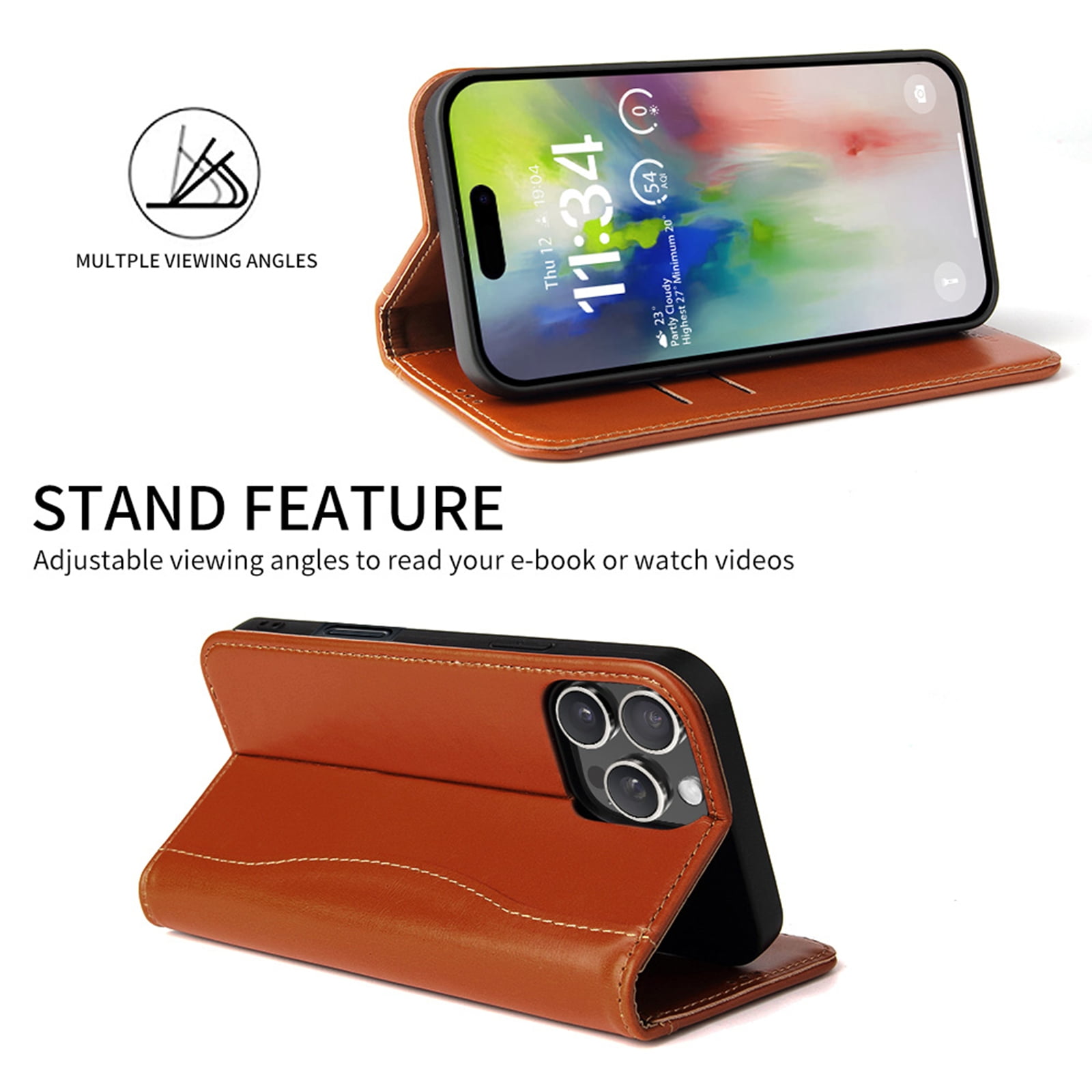 ShellTech for iPhone 16 Pro Leather Wallet Case,Luxury Genuine Vintage Leather [Slim and Durable] with Card Slot & Kickstand [Magnetic Closure] Flip Folio Case,Brown