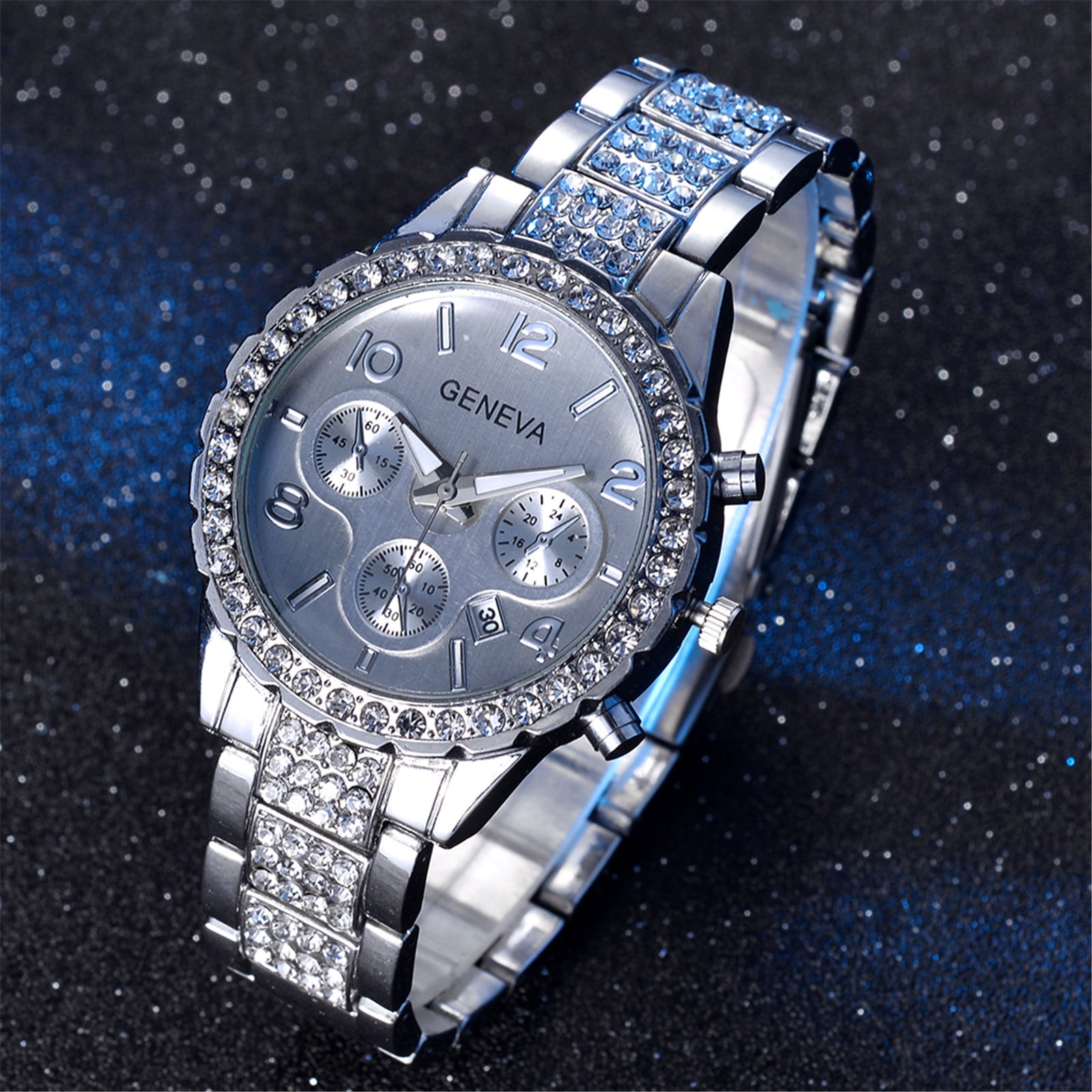 Unisex Silver Luxury Crystal Diamond Quartz Adjustable Bracelet Band Wrist Watch Peugeot Women main image 2