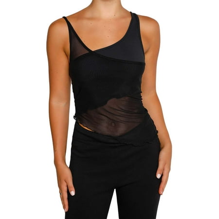 

Gupgi Women Spaghetti Strap Corset Lace Mesh Bustier Tie-Up Skinny Crop Top Cami Tank Camisole