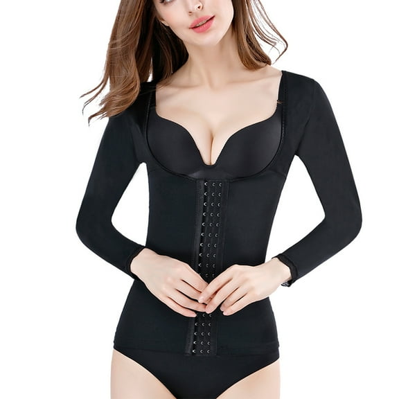 Defitshape Women's Arm Shaper Long Sleeve Shapewear Top Lipo Surgery Tummy Control Compression Post Lace Body Shper Black Medium