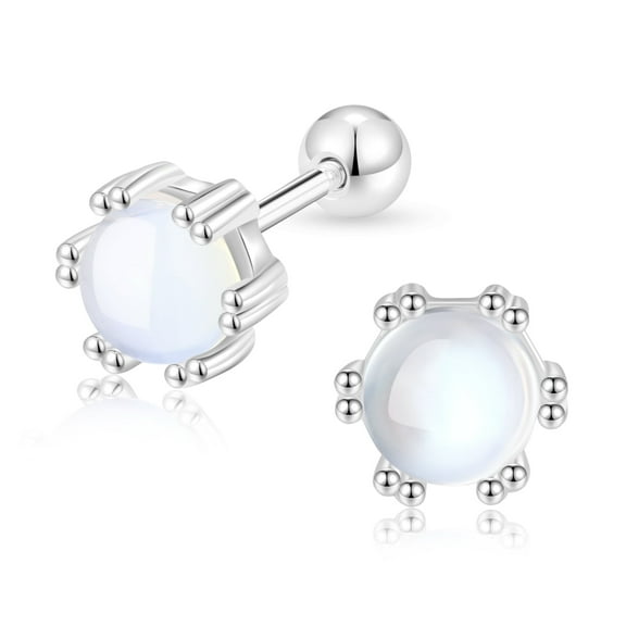 RYSKYJEWELRY Screw Back Stud Moonstone Earrings in Sterling Silver, Adult