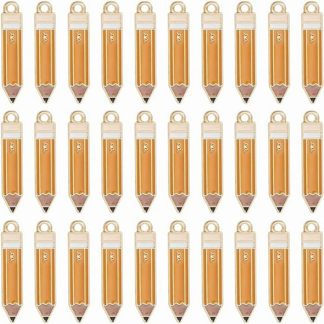 1 caja de 40 dijes en forma de lápiz, dijes de esmalte para profesores, aleación a granel, lindos crayones dorados, divertidos colgantes de metal para la vuelta al cole.