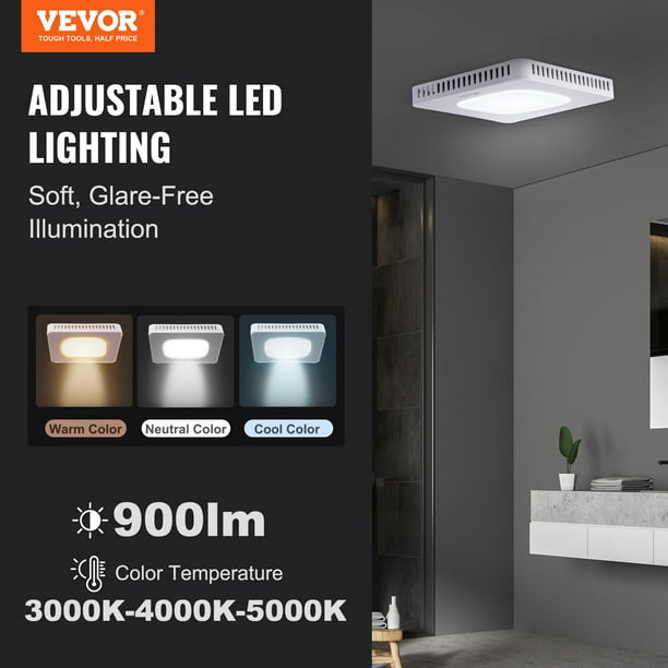 VEVOR Extractor de Baño, Ventilación de Alta Eficiencia de 110 CFM, Motor Totalmente de Cobre de Operación de Bajo Ruido de 1.5 Sones, Ventilador de Techo para Baño de Ahorro de Energía