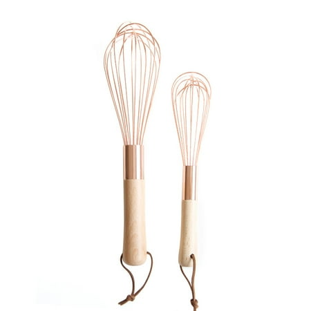 

2PCS Stainless Steel Egg Beater Baking Tool Manual Whisk Wood Handle Cream Mixer with Hanging Rope Kitchen Gadget - Size S/L