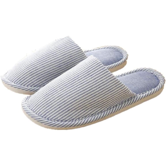 Women's Striped Linen Comfortable Antislip Cotton Slippers, Closed-Toe Spa Slippers, Machine Washable