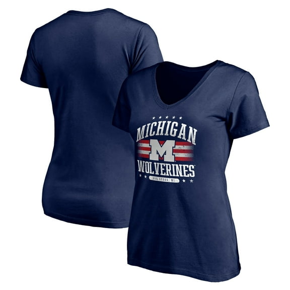 Women's Navy Michigan Wolverines City Pride V-Neck T-Shirt