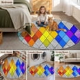 thumbnail image 6 of Abstract Geometric Round Living Room Rugs 3.3 ft, Modern Gradient Argyle Glass Colored Blocks Washable Area Rug with Non-Slip Sturdy Edge Binding Round Front Door Mat Floor Carpet for Entryway, 6 of 9